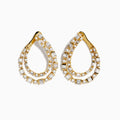 DOro 14K Yellow Gold Diamond Statement Earrings, 2.01 TCW, feature a teardrop shape with two rows of sparkling round and rectangular diamonds, showcased on a white background.