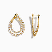 DOro 14K Yellow Gold Diamond Statement Earrings, 2.01 TCW, feature a teardrop shape with two rows of sparkling round and rectangular diamonds, showcased on a white background.