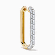 The 14K Two-Tone Gold Diamond Pavé Rectangle Hoop Earrings feature vertical, elongated hoops encrusted with sparkling pavé-set white diamonds, showcased against a plain white background.