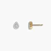 A pair of Pave Classica 14K Yellow Gold Pave Diamond Pear Shaped Stud Earrings, set with sparkling diamonds, shown against a plain white background.