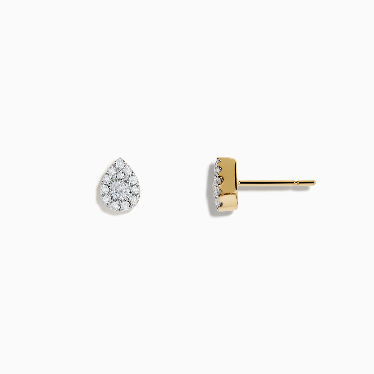 A pair of Pave Classica 14K Yellow Gold Pave Diamond Pear Shaped Stud Earrings, set with sparkling diamonds, shown against a plain white background.