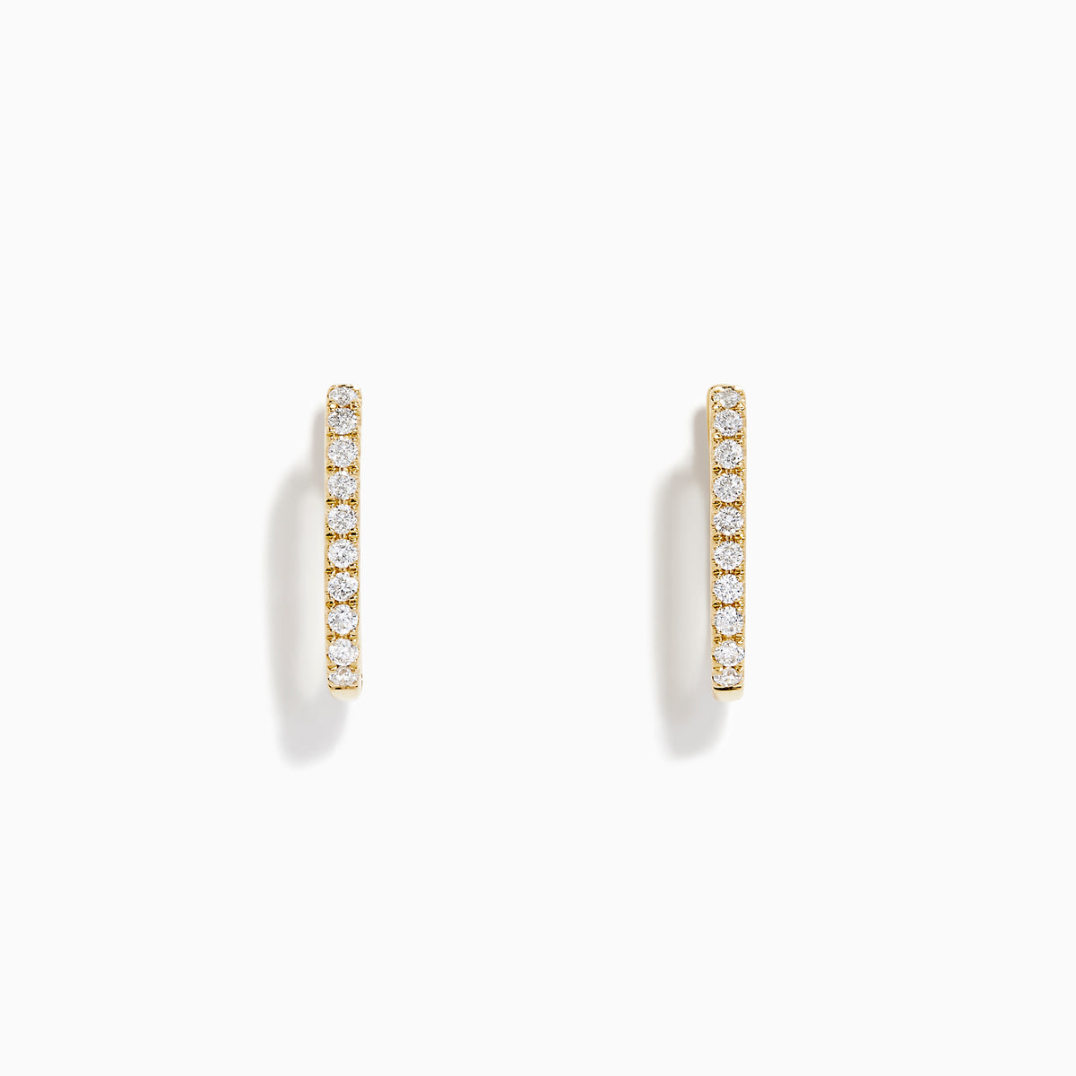 The D'Oro 14K Yellow Gold Diamond Square Huggie Earrings feature a vertical row of sparkling diamonds, beautifully set in gold and photographed on a plain white background.