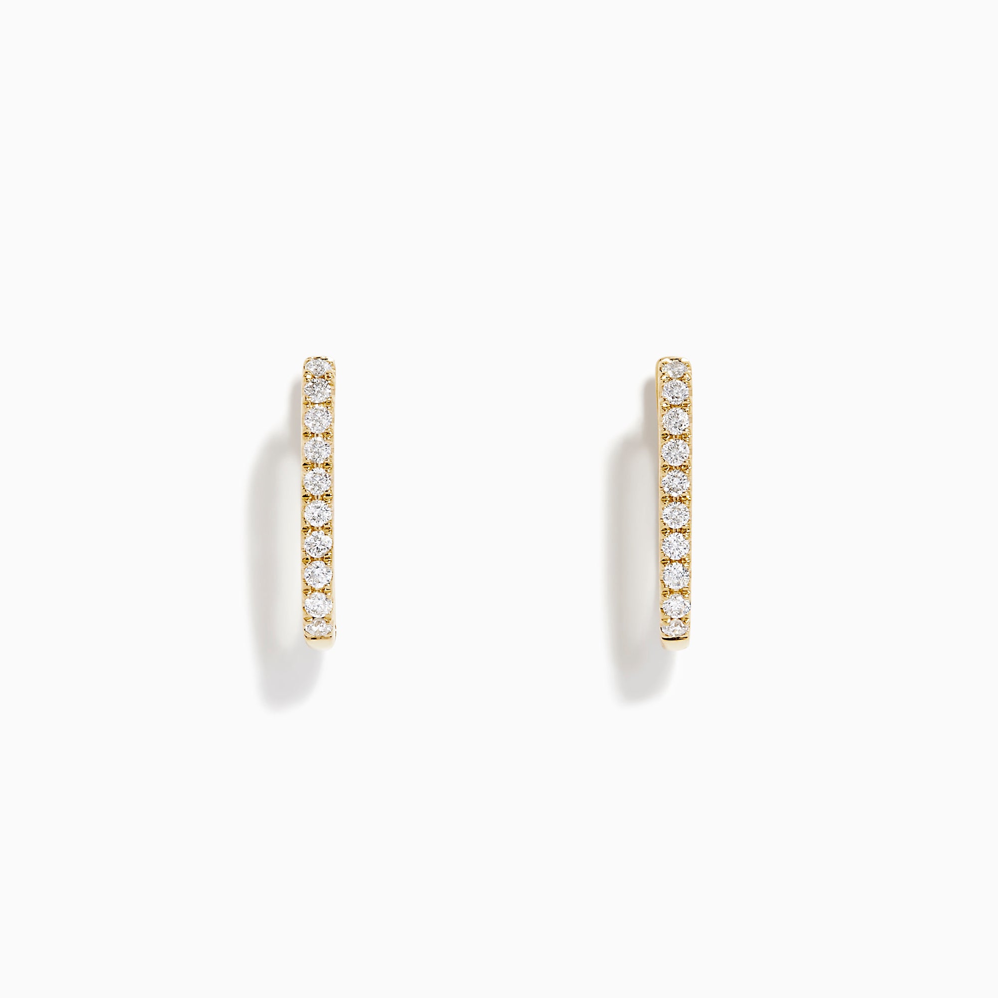The D'Oro 14K Yellow Gold Diamond Square Huggie Earrings feature a vertical row of sparkling diamonds, beautifully set in gold and photographed on a plain white background.