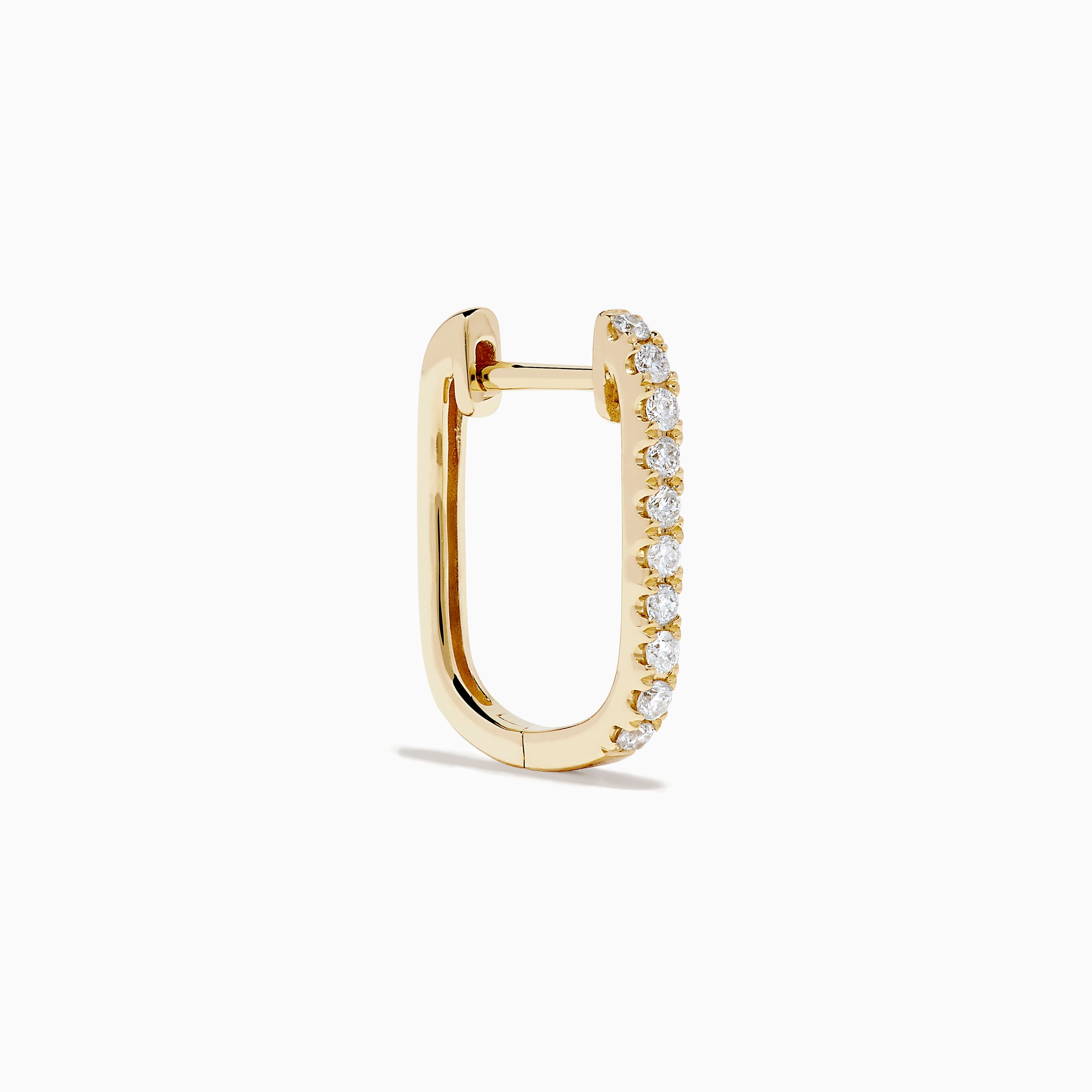 The D'Oro 14K Yellow Gold Diamond Square Huggie Earrings feature a vertical row of sparkling diamonds, beautifully set in gold and photographed on a plain white background.