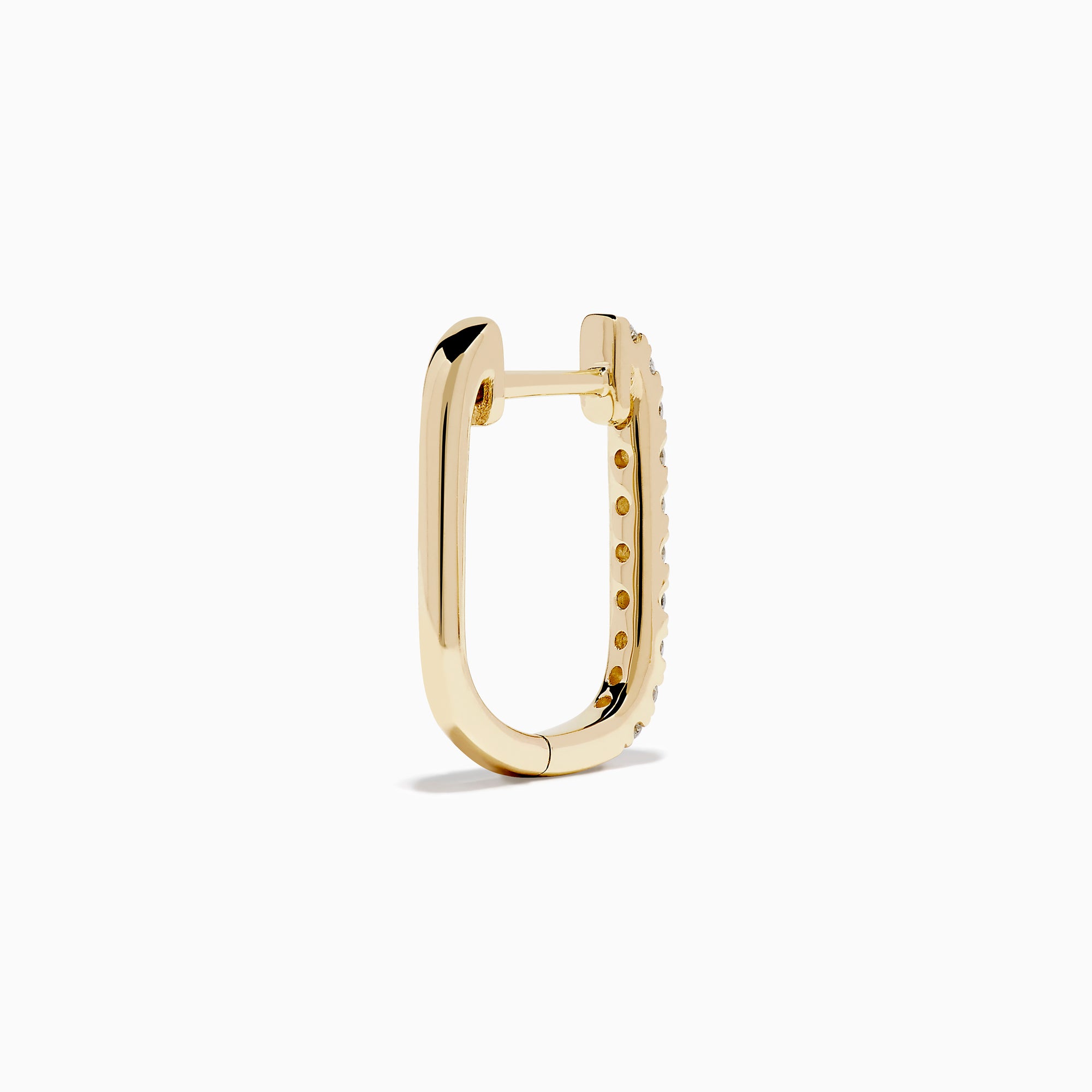 The D'Oro 14K Yellow Gold Diamond Square Huggie Earrings feature a vertical row of sparkling diamonds, beautifully set in gold and photographed on a plain white background.