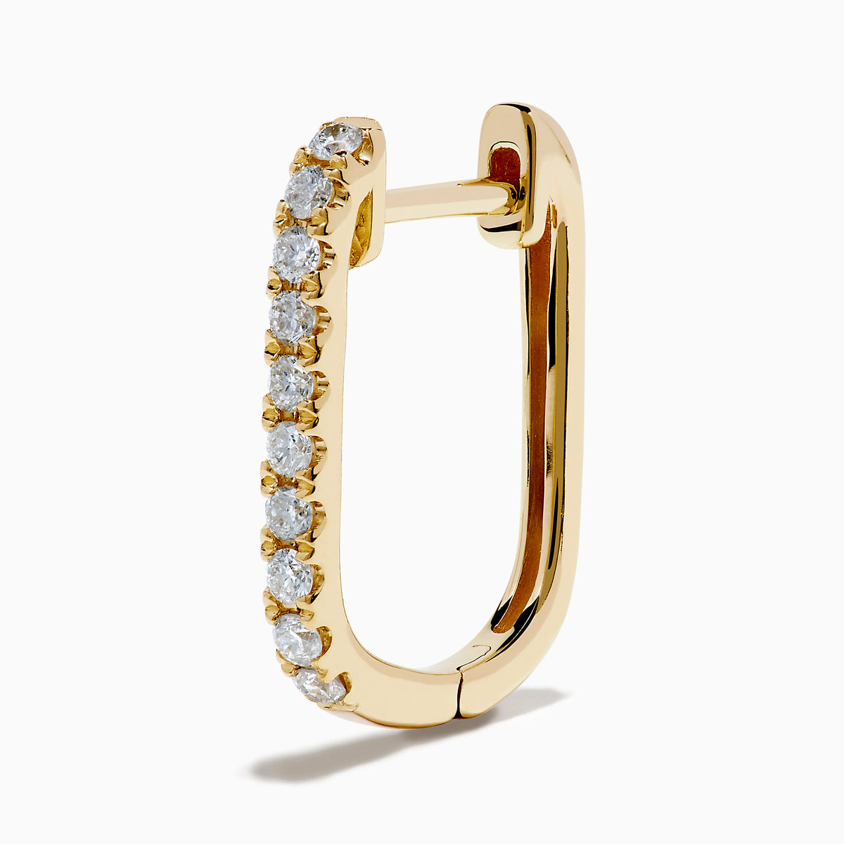 The D'Oro 14K Yellow Gold Diamond Square Huggie Earrings feature a vertical row of sparkling diamonds, beautifully set in gold and photographed on a plain white background.