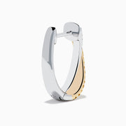14K Two Tone Gold White and Yellow Diamond Criss Cross Hoop Earrings featuring alternating rows of white and yellow diamonds in a sleek, curved design, photographed on a white background.