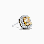 The Canare 18K Two Tone Gold White and Yellow Diamond Earrings are square studs with yellow center stones, sparkling white diamonds, and a timeless 18K two-tone gold setting.