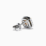 The Canare 18K Two Tone Gold White and Yellow Diamond Earrings are square studs with yellow center stones, sparkling white diamonds, and a timeless 18K two-tone gold setting.
