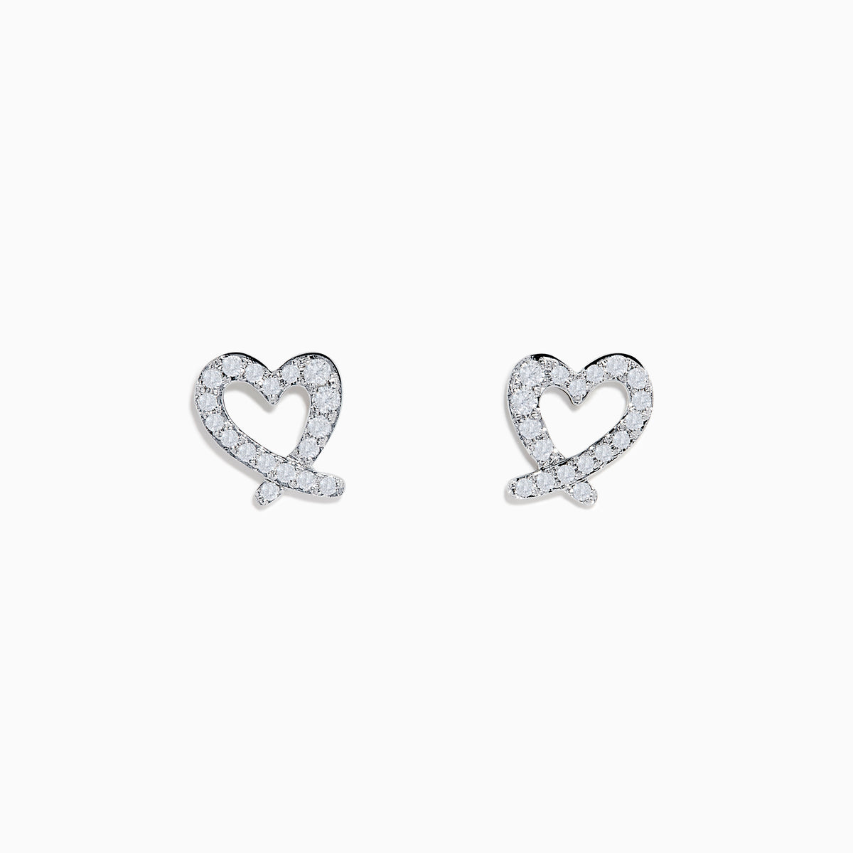 The 14K White Gold Diamond Heart Earrings feature sparkling gemstones and are shown against a white background.