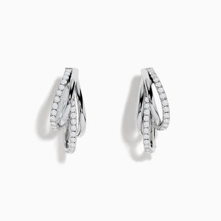 14K White Gold Diamond Crossover Hoop Earrings