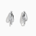 The Pave Classica 14K White Gold Half Hoop Diamond Earrings feature three interlocking loops, each accented with sparkling diamonds, and are displayed against a plain white background.