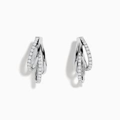 The Pave Classica 14K White Gold Half Hoop Diamond Earrings feature three interlocking loops, each accented with sparkling diamonds, and are displayed against a plain white background.