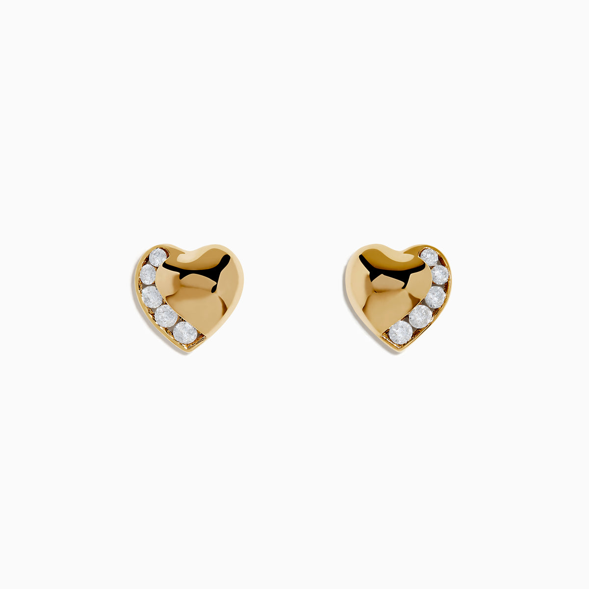 The DOro 14K Yellow Gold Diamond Heart Stud Earrings feature a curved row of small, round white diamonds on one side, shown on a plain white background.