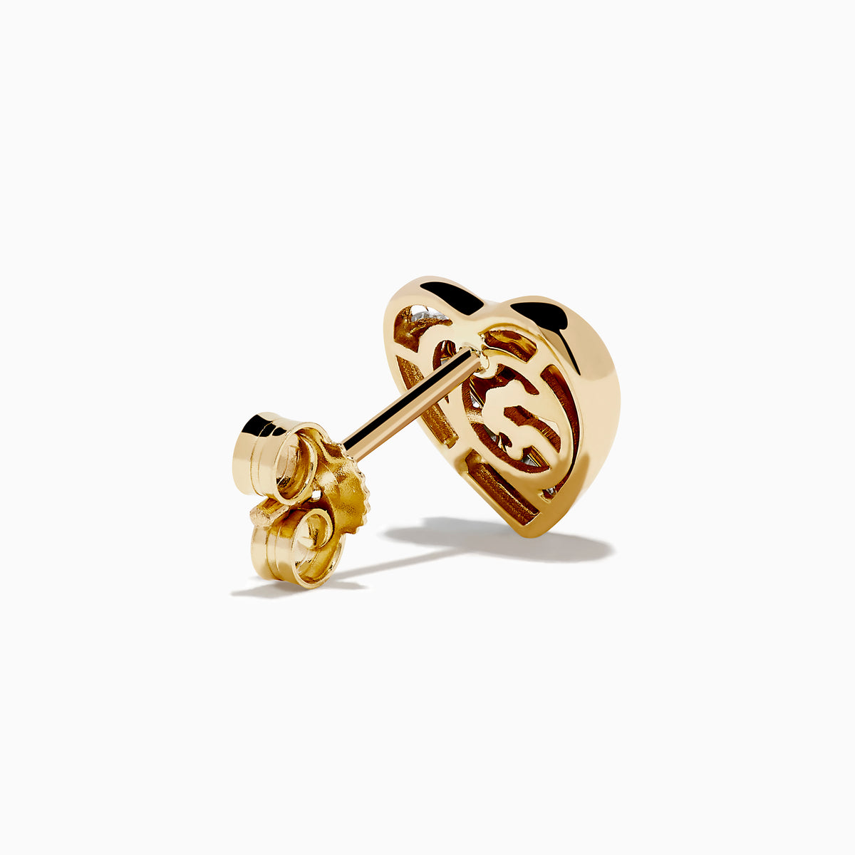 The DOro 14K Yellow Gold Diamond Heart Stud Earrings feature a curved row of small, round white diamonds on one side, shown on a plain white background.