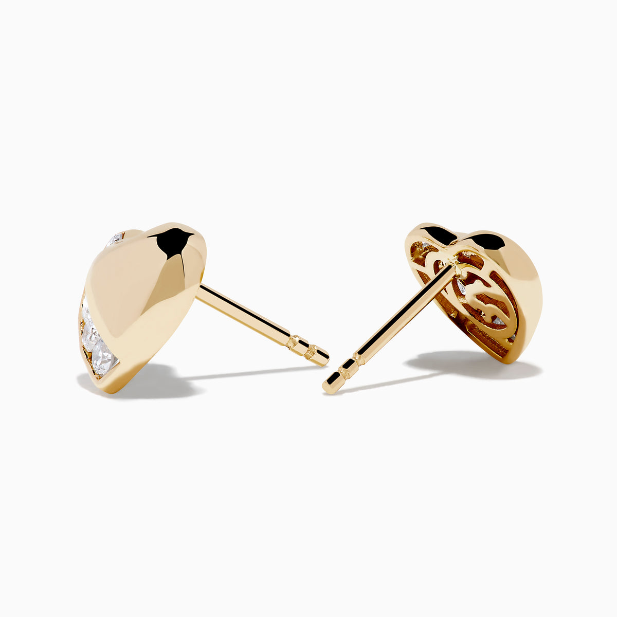 The DOro 14K Yellow Gold Diamond Heart Stud Earrings feature a curved row of small, round white diamonds on one side, shown on a plain white background.