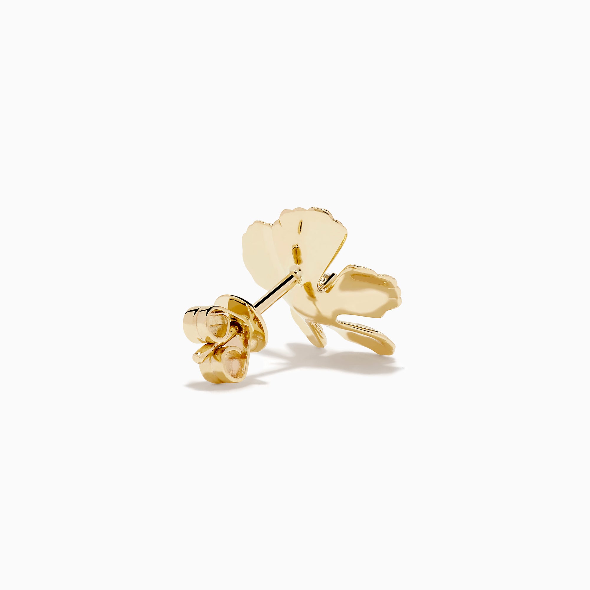 The 14K Yellow Gold Diamond Textured Petal Flower Stud Earrings feature textured petal designs with a cluster of diamonds at the center, shown on a plain white background.