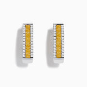 Canare 18K Two Tone Gold Hoop Earrings feature a central row of yellow diamonds flanked by white diamonds, set in elegant two-tone gold, shown against a white background.
