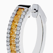 Canare 18K Two Tone Gold Hoop Earrings feature a central row of yellow diamonds flanked by white diamonds, set in elegant two-tone gold, shown against a white background.