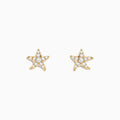 The 14K Yellow Gold Diamond Starfish Stud Earrings feature sparkling diamonds in a starfish design, shown on a white background.