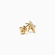 The 14K Yellow Gold Diamond Starfish Stud Earrings feature sparkling diamonds in a starfish design, shown on a white background.