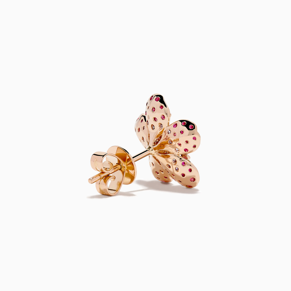 The Nature 14K Rose Gold Pink Sapphire and Diamond Flower Stud Earrings feature blooming flower designs with pink sapphires and sparkling diamonds set in rose gold.