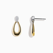 The 14K Two-Tone Gold and Diamond Dewdrop Earrings feature an elegant teardrop design with diamond-studded tops, beautifully showcased against a plain white background.