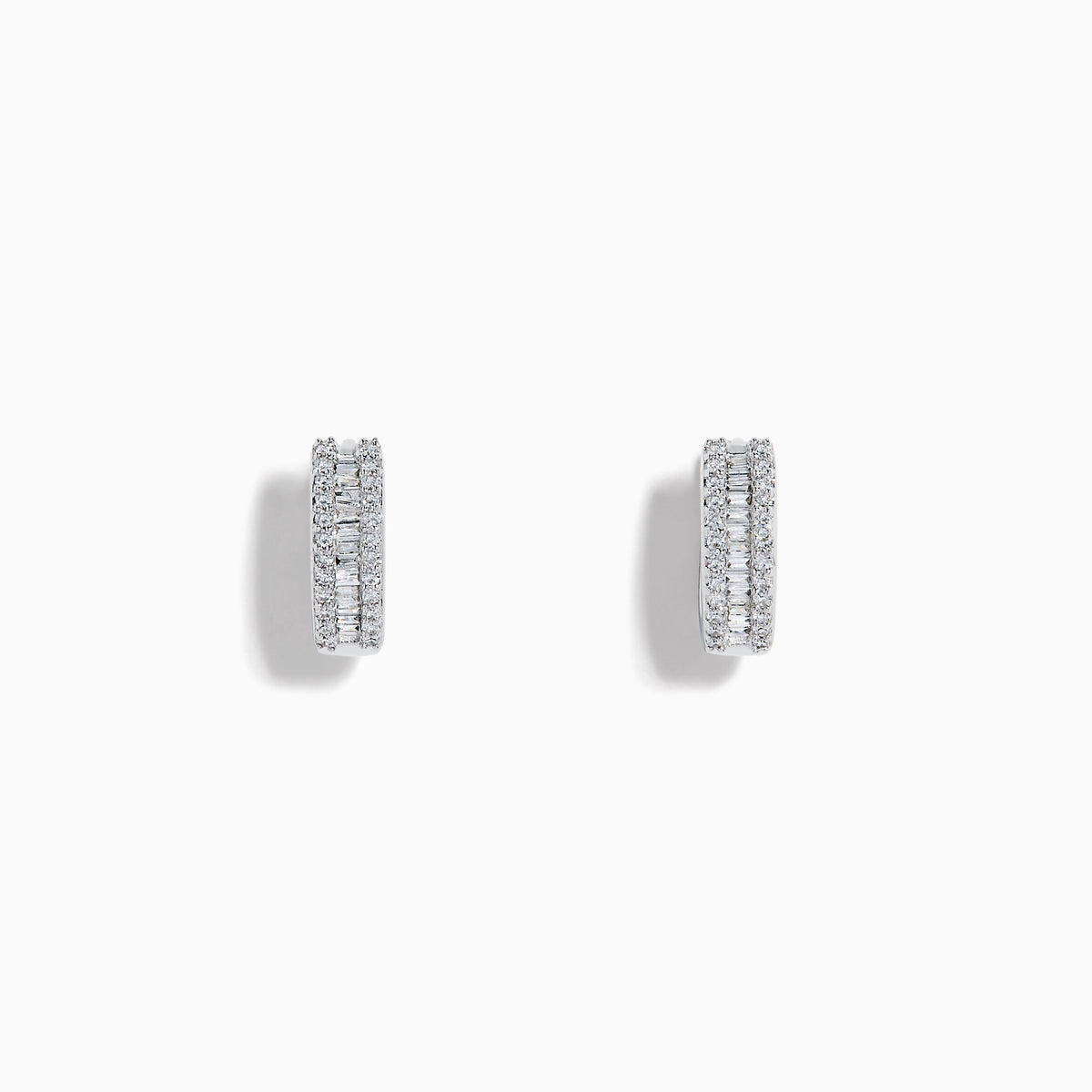 14K White Gold Diamond Triple-Row Channel-Set Huggie Earrings