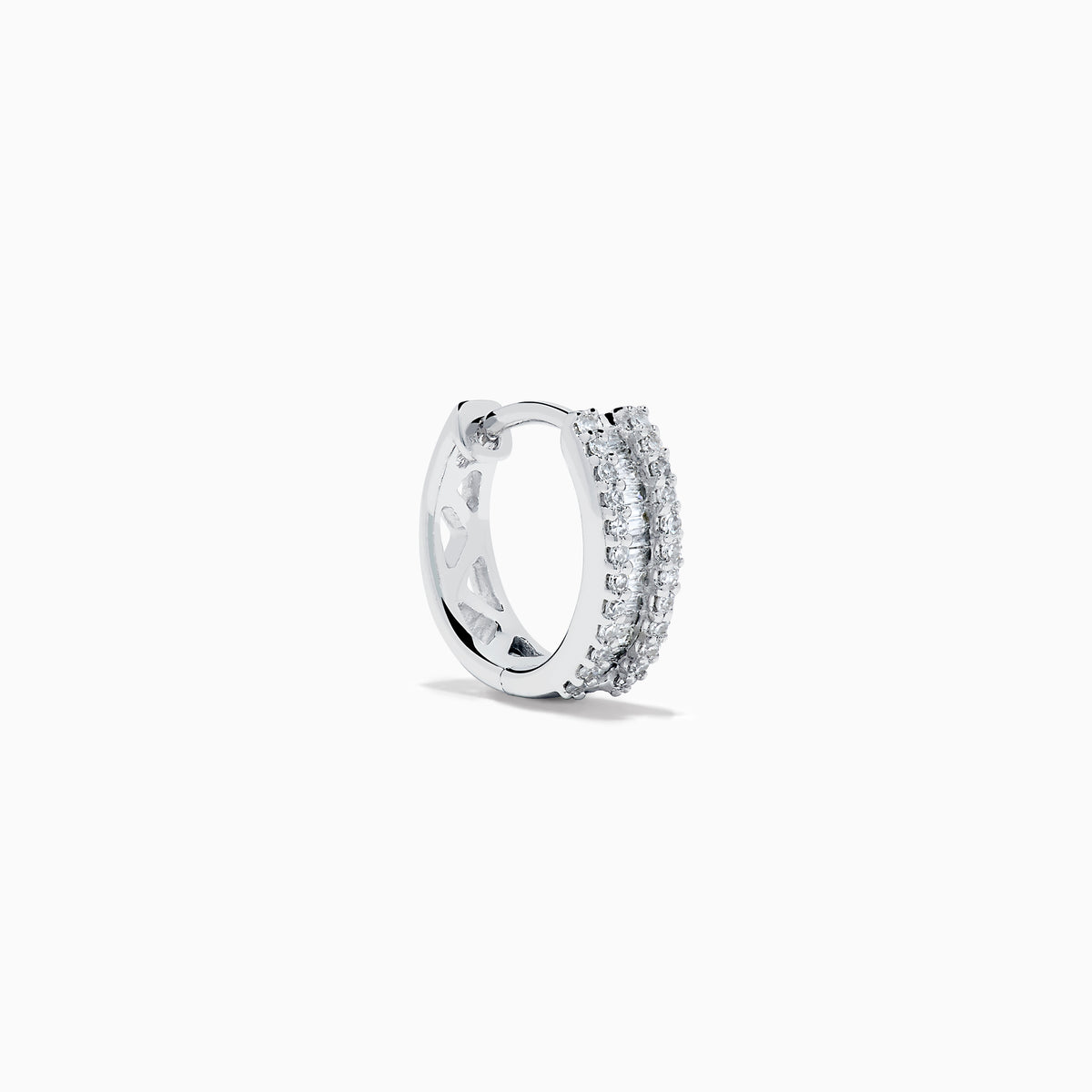 14K White Gold Diamond Triple-Row Channel-Set Huggie Earrings