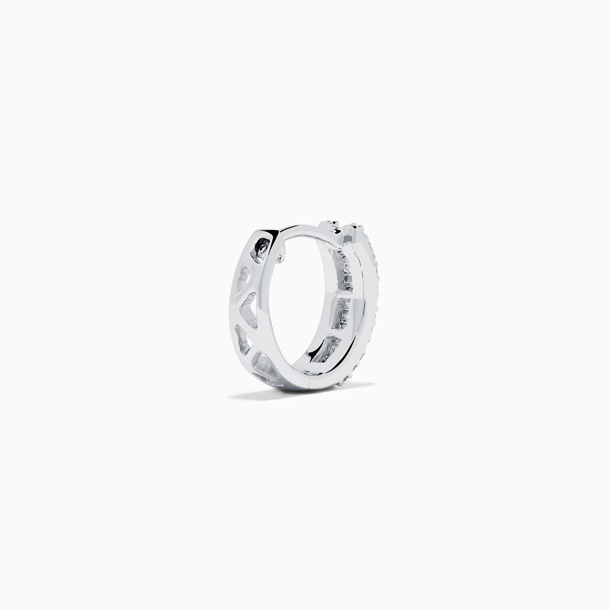 14K White Gold Diamond Triple-Row Channel-Set Huggie Earrings