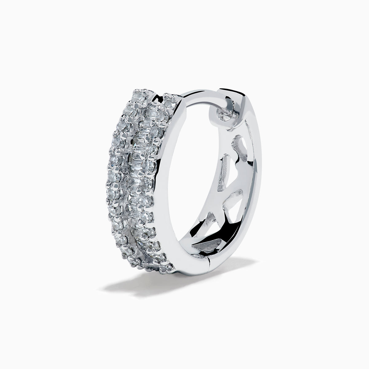 14K White Gold Diamond Triple-Row Channel-Set Huggie Earrings