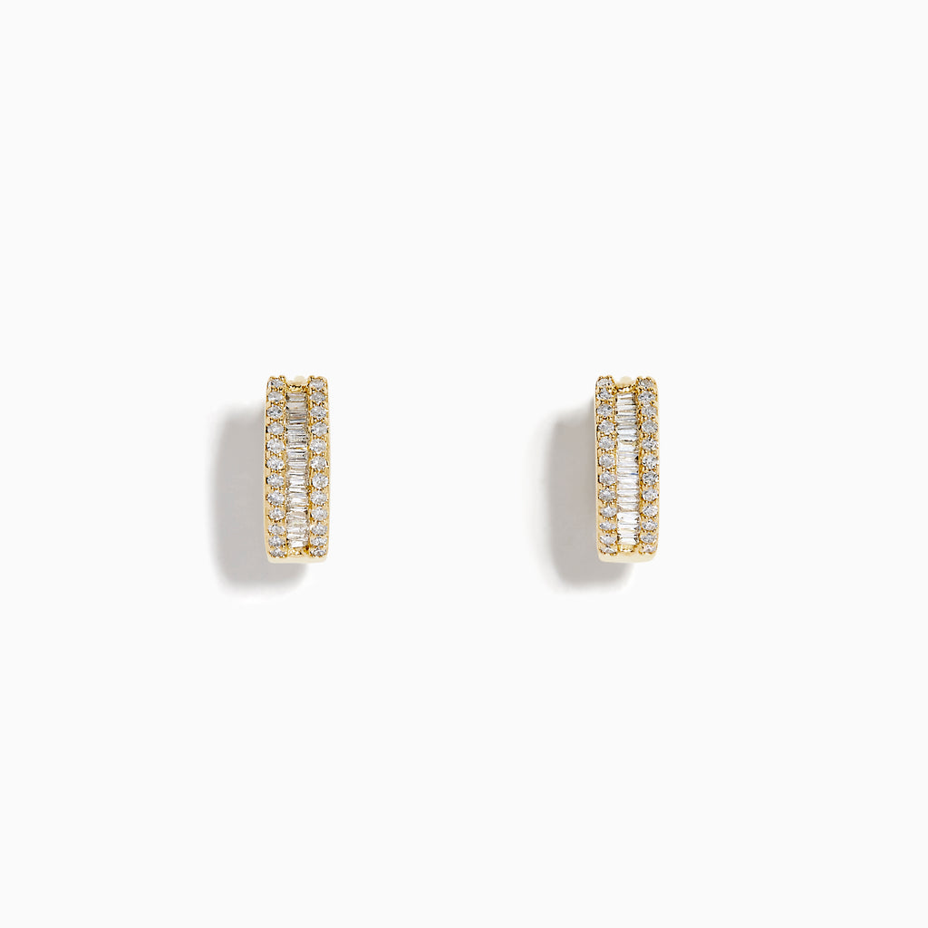 14K Yellow Gold Diamond Triple-Row Channel-Set Huggie Earrings