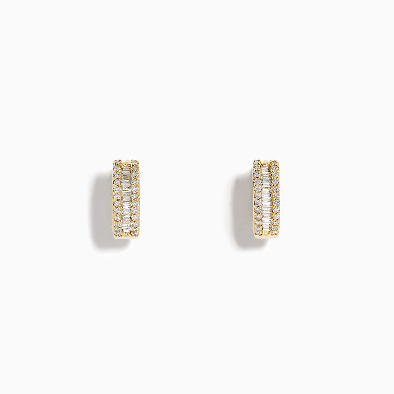 14K Yellow Gold Diamond Triple-Row Channel-Set Huggie Earrings