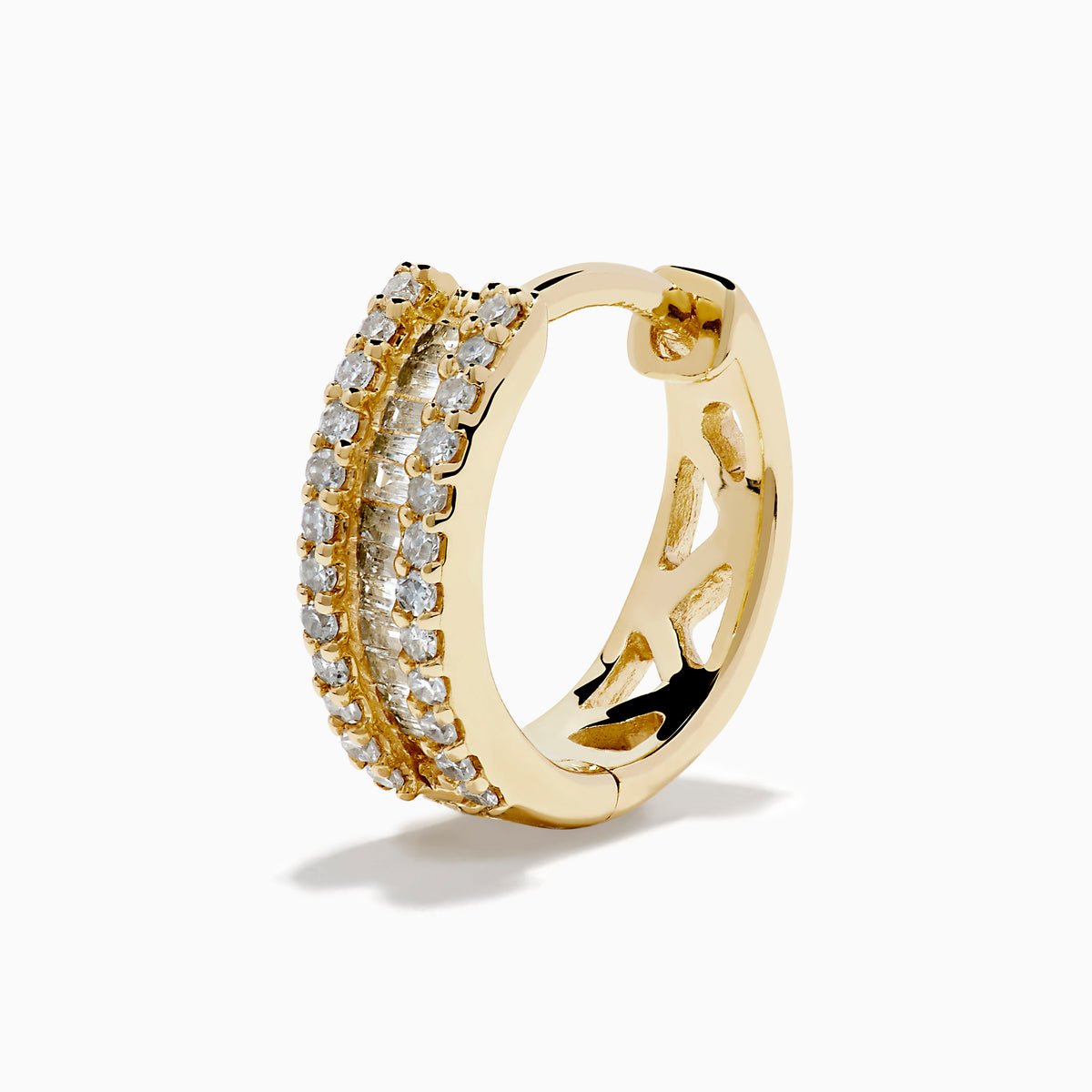 14K Yellow Gold Diamond Triple-Row Channel-Set Huggie Earrings