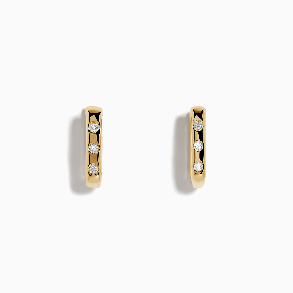 14K Yellow Gold Diamond Rectangular Huggie Earrings
