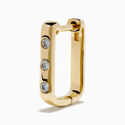14K Yellow Gold Diamond Rectangular Huggie Earrings