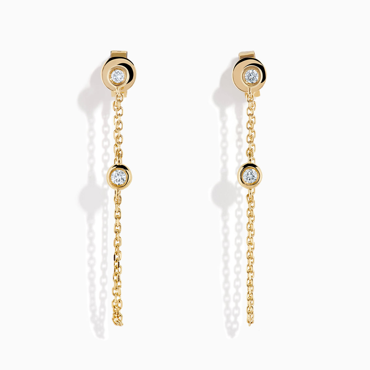14K Yellow Gold Diamond Bezel-Set Chain Drop Earrings