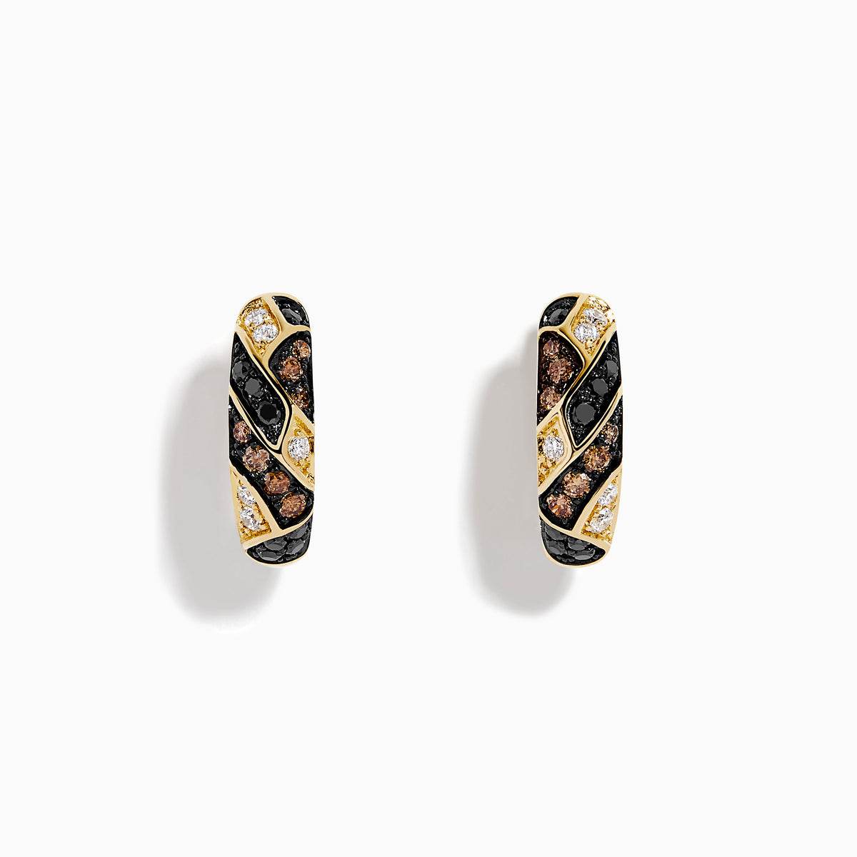 14K Yellow Gold Espresso, Black and White Diamond Huggie Earrings