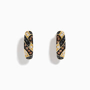 14K Yellow Gold Espresso, Black and White Diamond Huggie Earrings