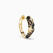 14K Yellow Gold Espresso, Black and White Diamond Huggie Earrings