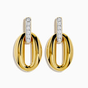The 14K Yellow Gold Diamond Accented Sculptural Oval Drop Earrings feature vertical bars with sparkling diamond accents atop oval drops, shown against a white background.