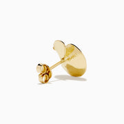 A pair of 14K yellow gold stud earrings featuring a flower design accented with a diamond at the center, displayed on a white background.