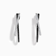 14K White Gold Black and White Diamond Crossover Pavé Earrings