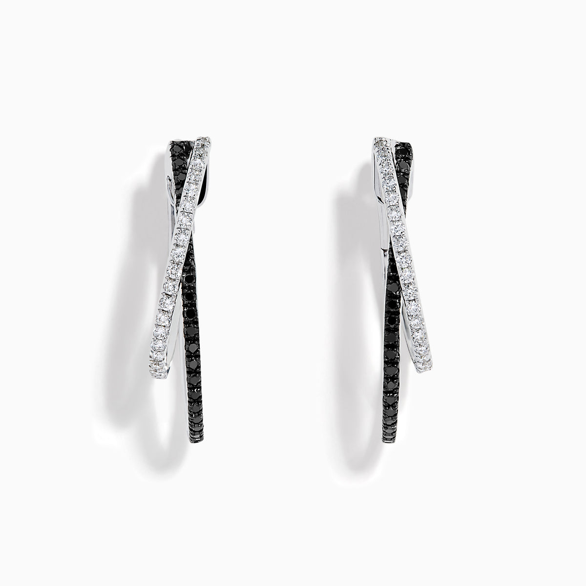 14K White Gold Black and White Diamond Crossover Pavé Earrings