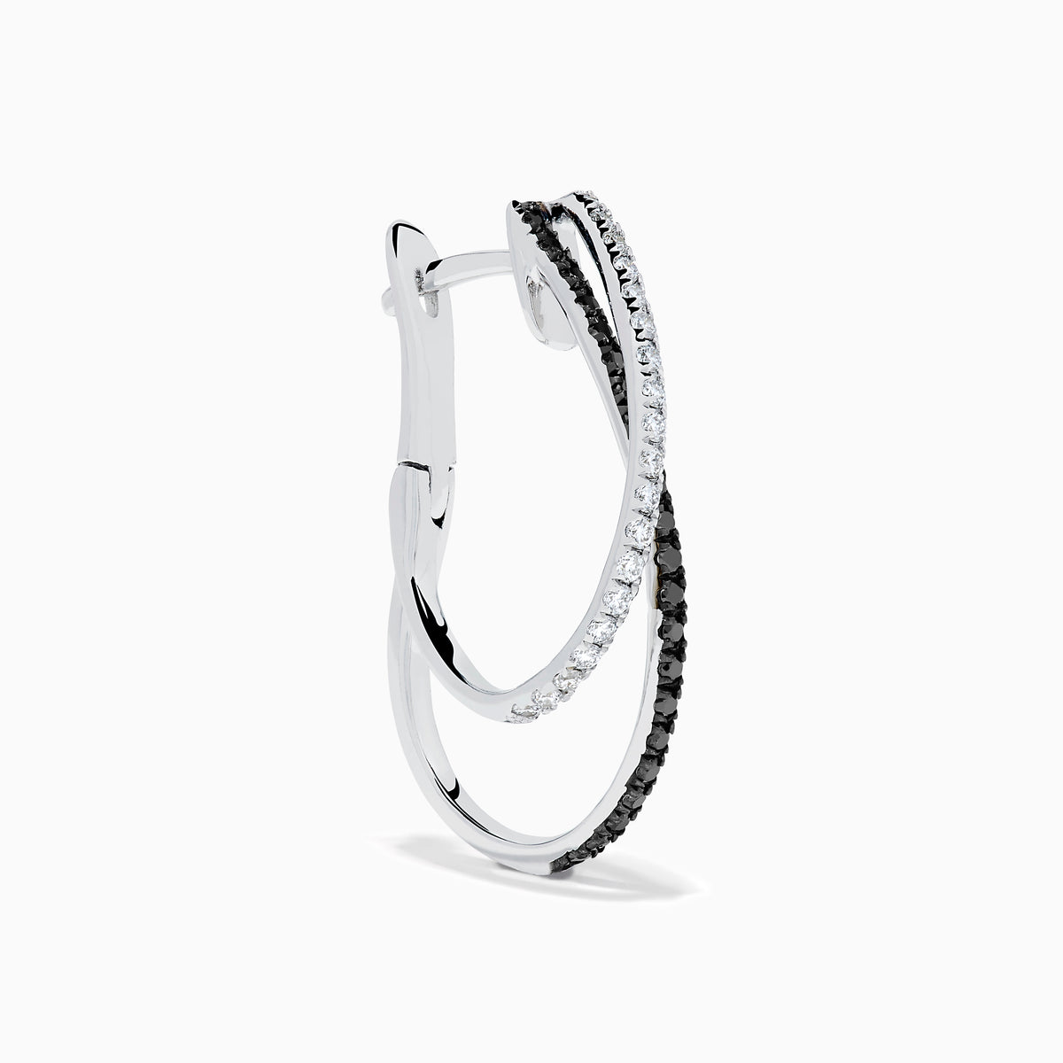 14K White Gold Black and White Diamond Crossover Pavé Earrings