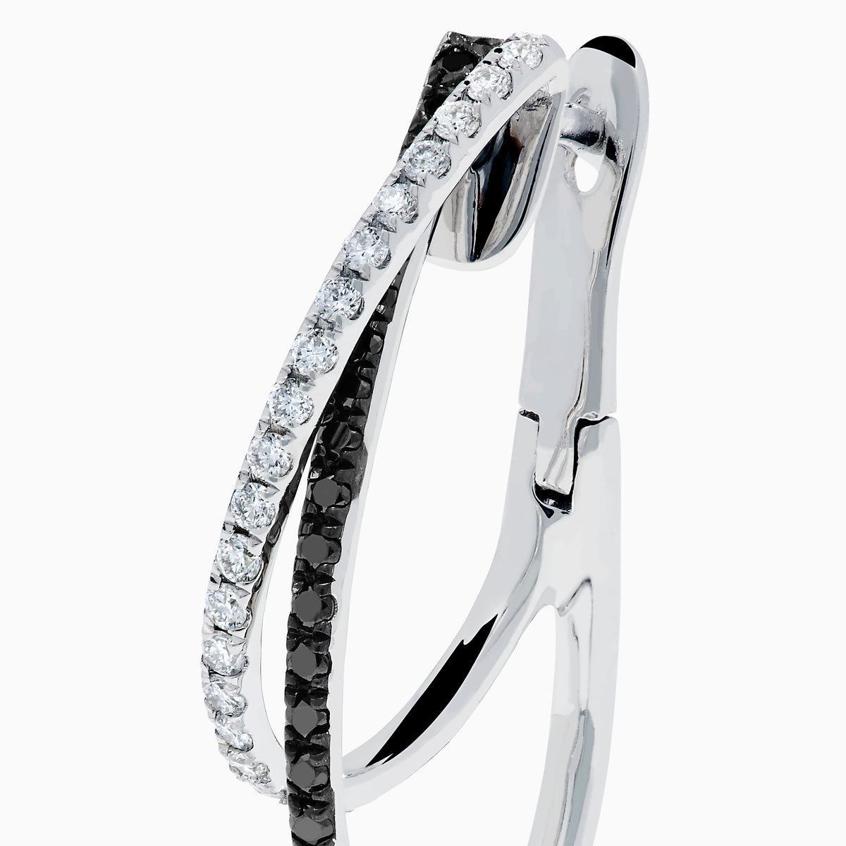 14K White Gold Black and White Diamond Crossover Pavé Earrings