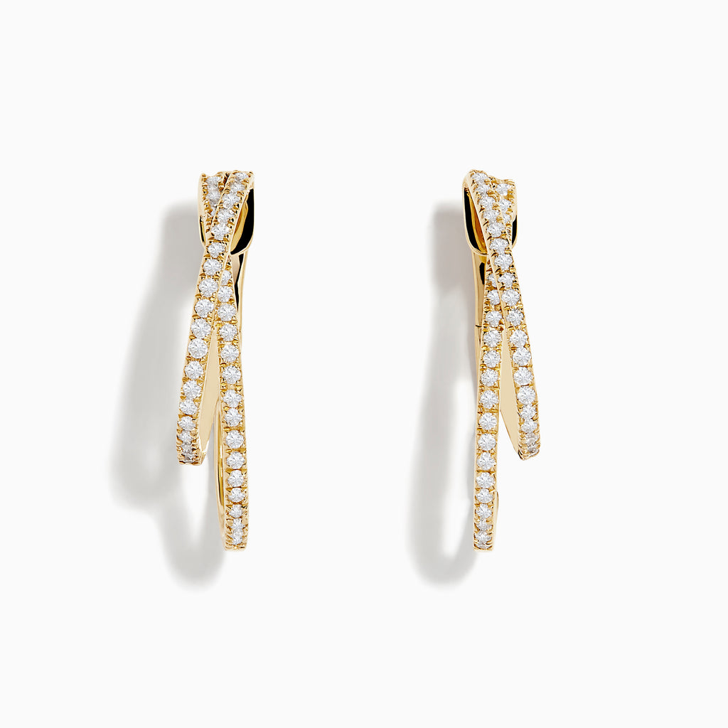 Effy D'oro 14K Yellow Gold Diamond Crossover Hoop Earrings