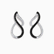 14K White Gold Black and White Diamond Vertical Infinity Earrings