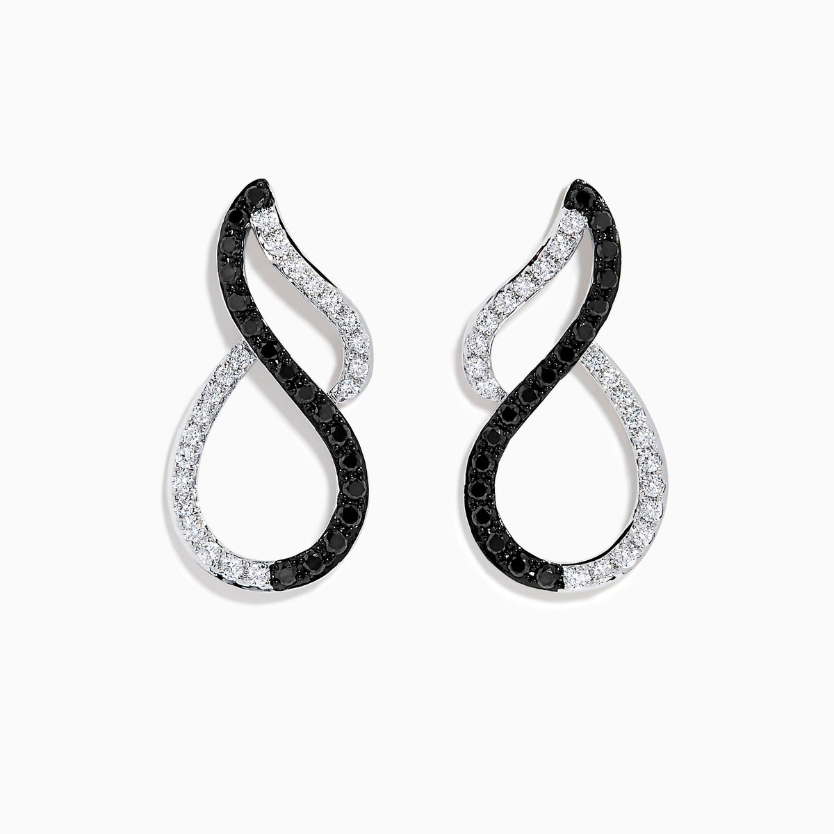 14K White Gold Black and White Diamond Vertical Infinity Earrings