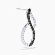 14K White Gold Black and White Diamond Vertical Infinity Earrings